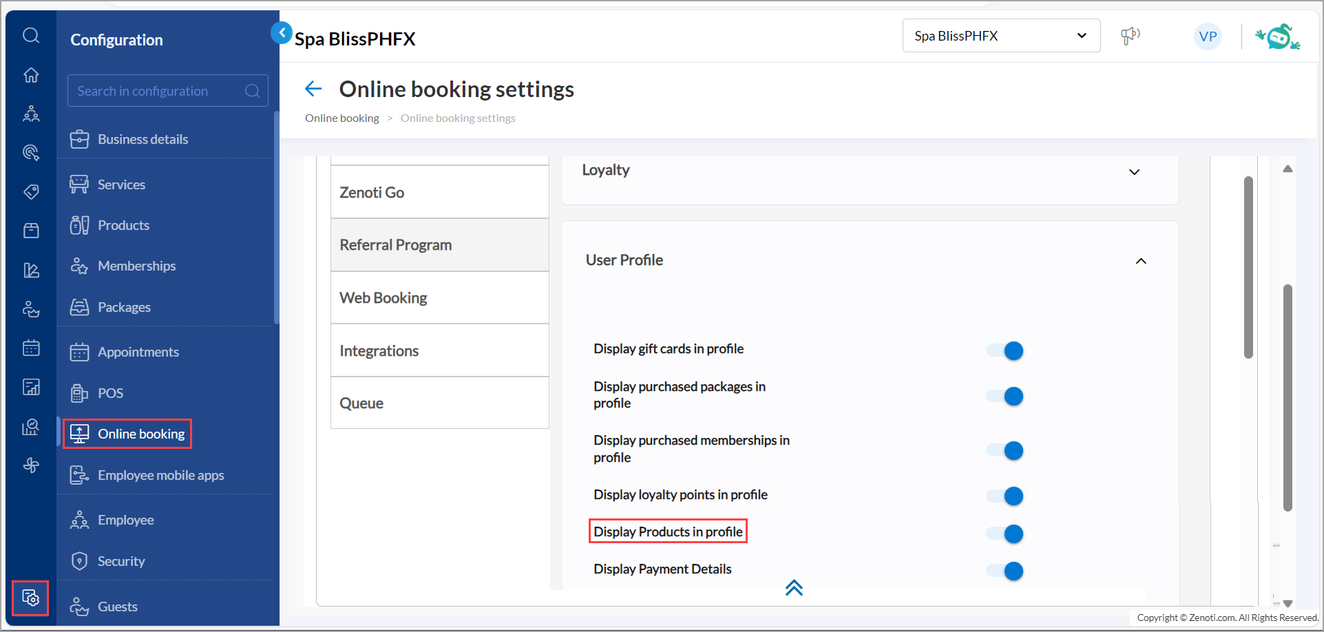 Setting to display products in guest profile