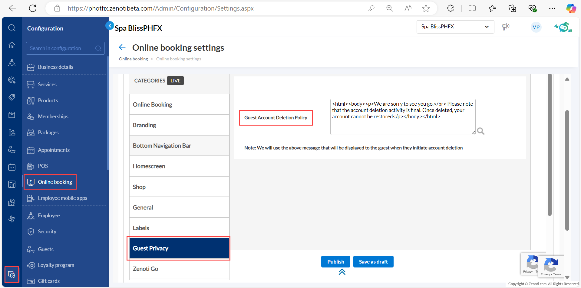 Setting to customize the warning text for account deletion policy